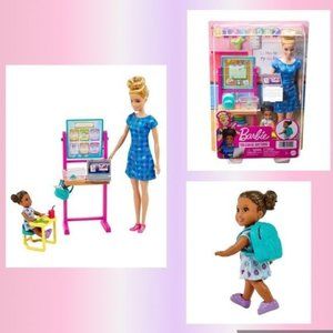 Barbie Teacher Maestra Playset with Blonde Fashion Doll 1 Toddler Doll